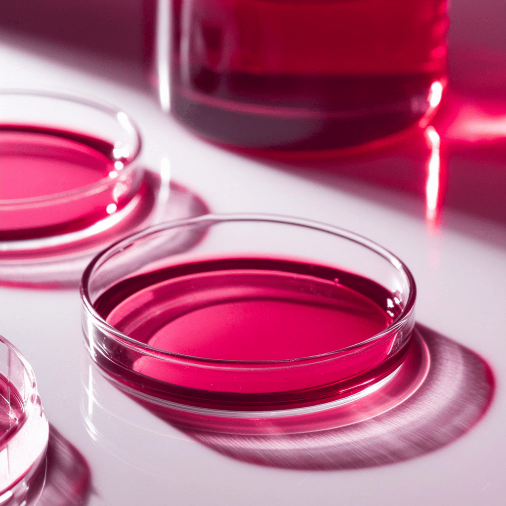 Close-up of two petri dishes filled with menstrual blood for biology testing