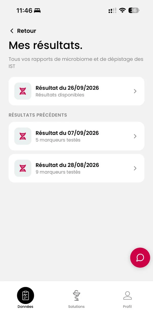 Application Red drop LAB. : mes résultats
