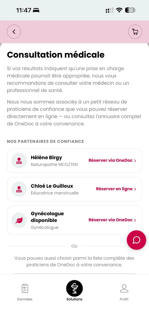 Écran de l'application Red drop LAB. : consultation